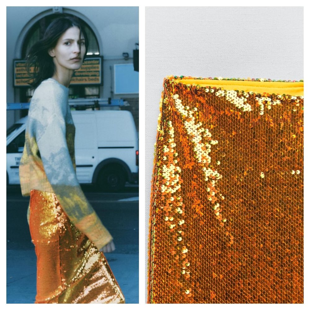 ZARA ORANGE SEQUIN SKIRT
